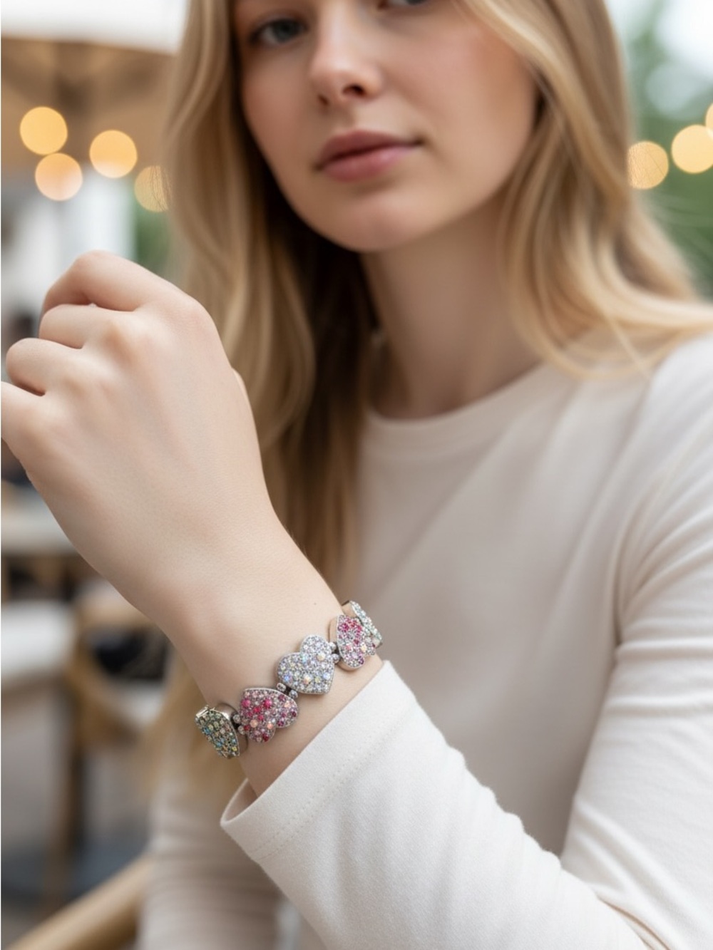 Crystal Heart Link Bracelet in Multi-Color